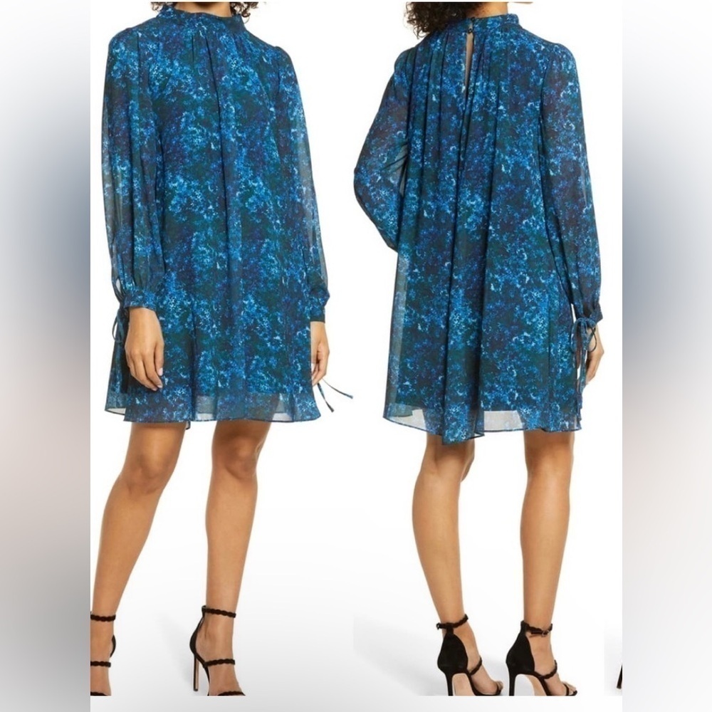 Mark + James by Badgley Mischka mini trapeze dress women 0 retro artsy boho blue